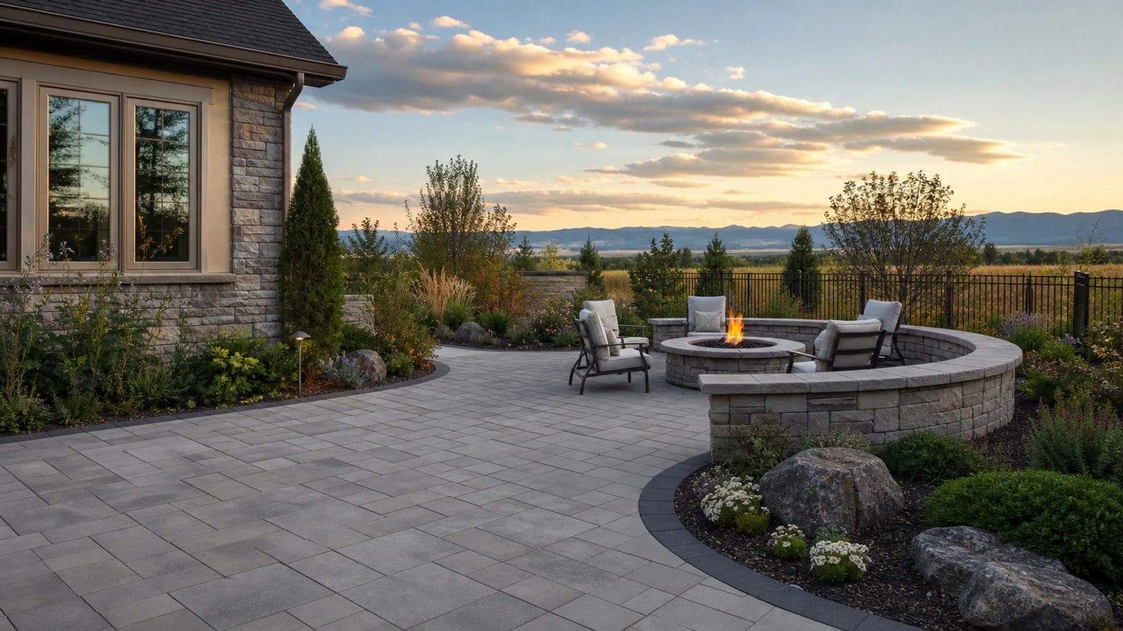 Belgard paver patio with stairs in a Boulder County backyard