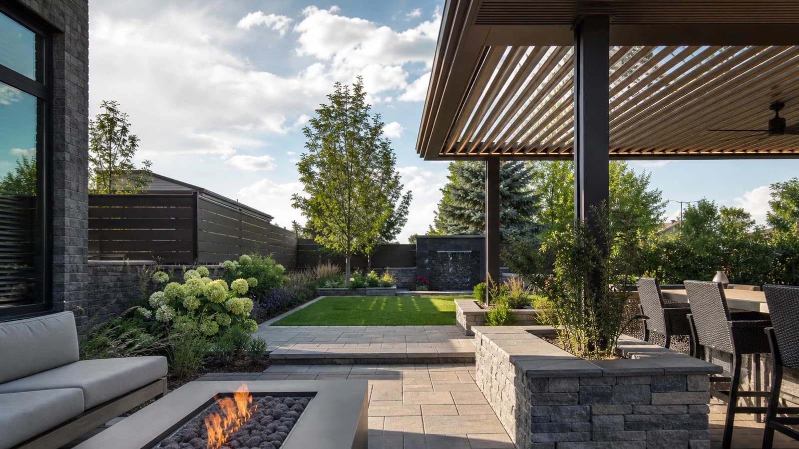 Aurora Colorado backyard hardscape and lawn